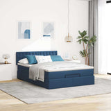 Cadre de lit ottoman avec matelas bleu 140x200 cm tissu