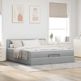 Lit ottoman avec matelas gris clair 160x200 cm tissu