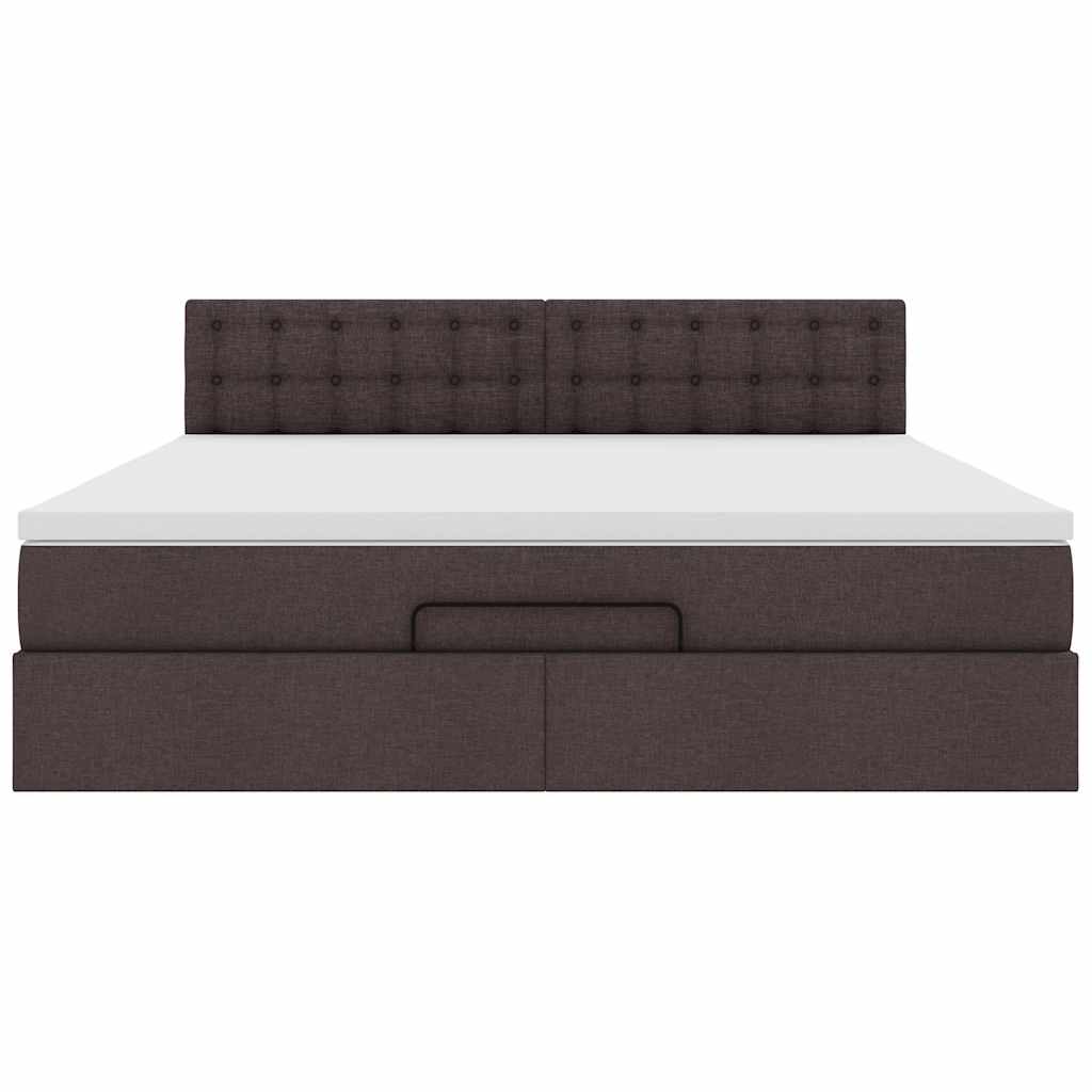 Cadre de lit ottoman avec matelas marron foncé 160x200 cm tissu