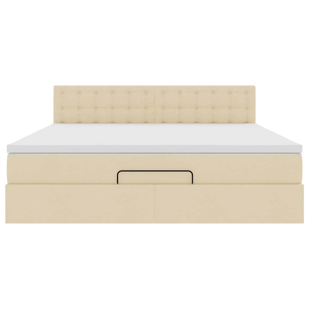 Cadre de lit ottoman avec matelas crème 160x200 cm tissu