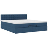 Cadre de lit ottoman avec matelas bleu 160x200 cm tissu