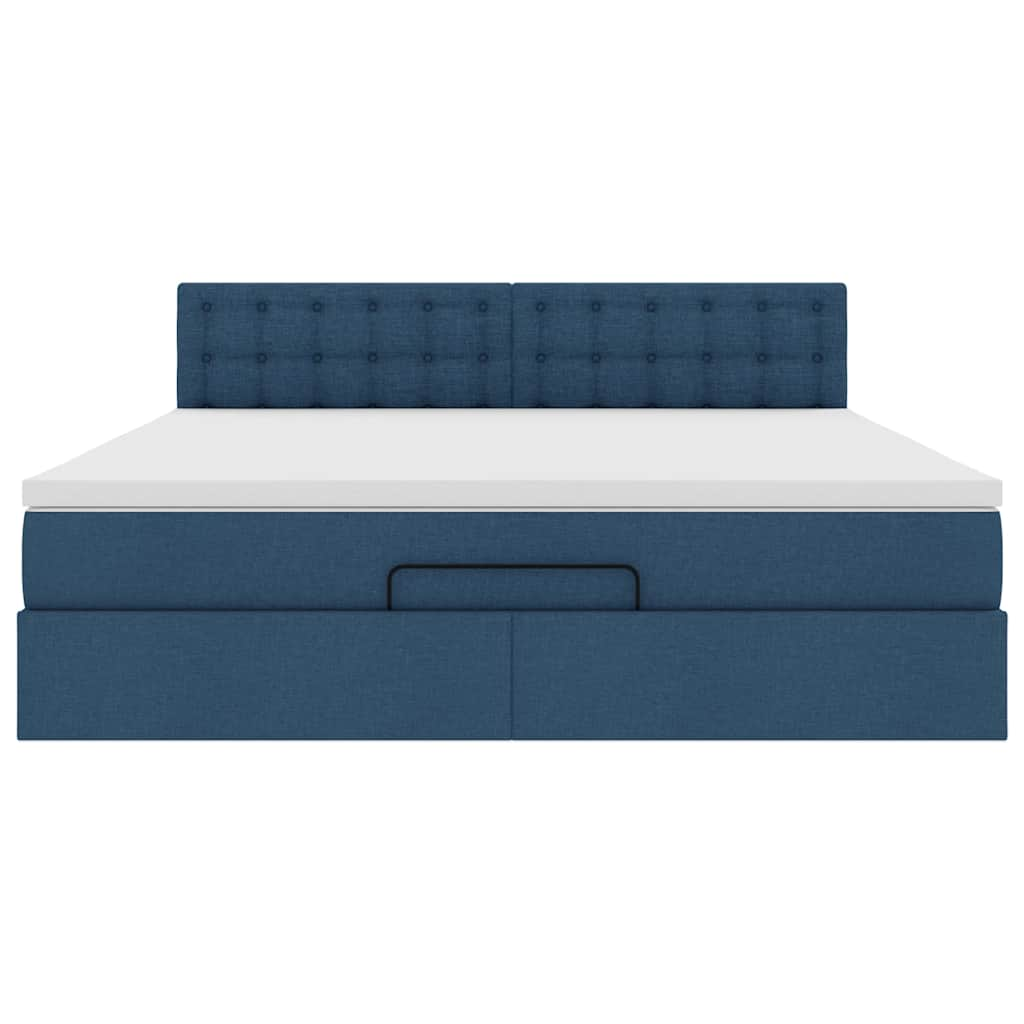 Cadre de lit ottoman avec matelas bleu 160x200 cm tissu