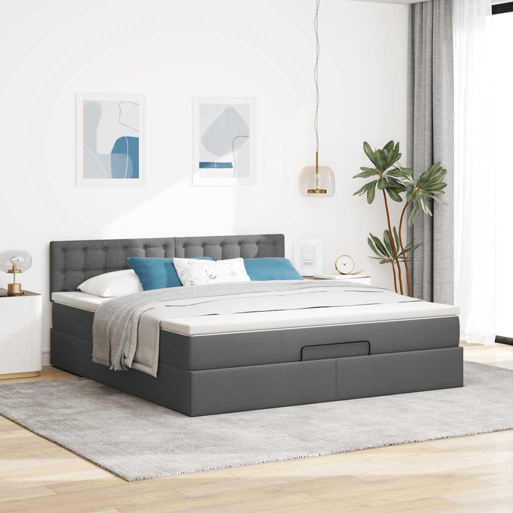 Ottoman bed frame with dark gray mattress 180x200 cm fabric