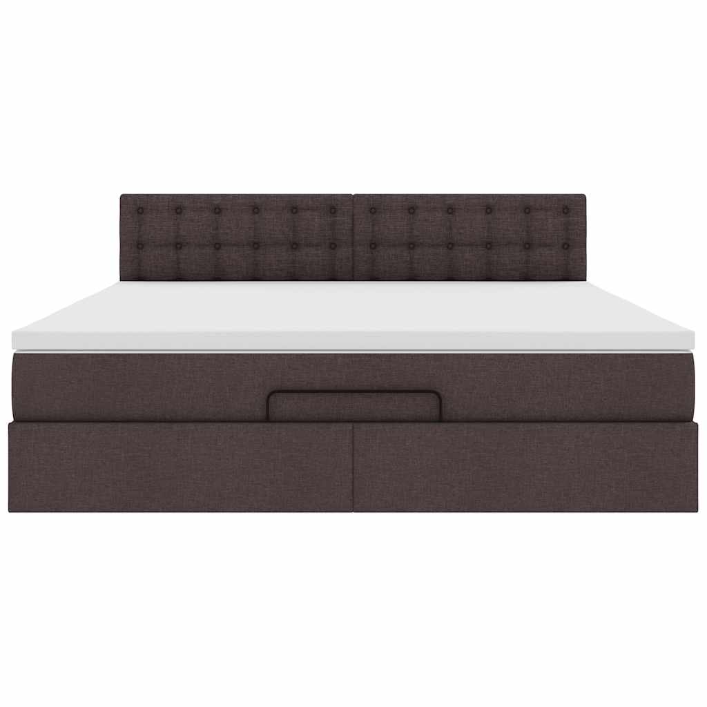 Cadre de lit ottoman avec matelas marron foncé 180x200 cm tissu