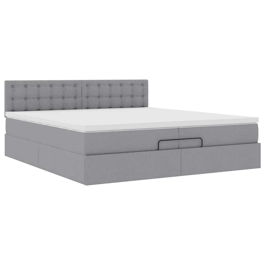 Ottoman bed frame and mattress light gray 200x200cm fabric