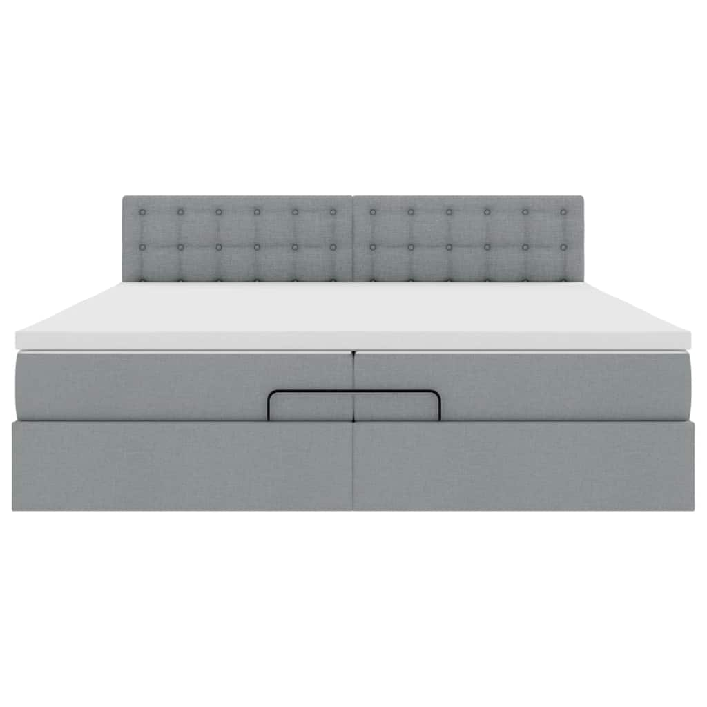 Cadre de lit ottoman et matelas gris clair 200x200cm tissu