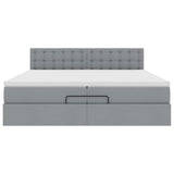 Ottoman bed frame and mattress light gray 200x200cm fabric