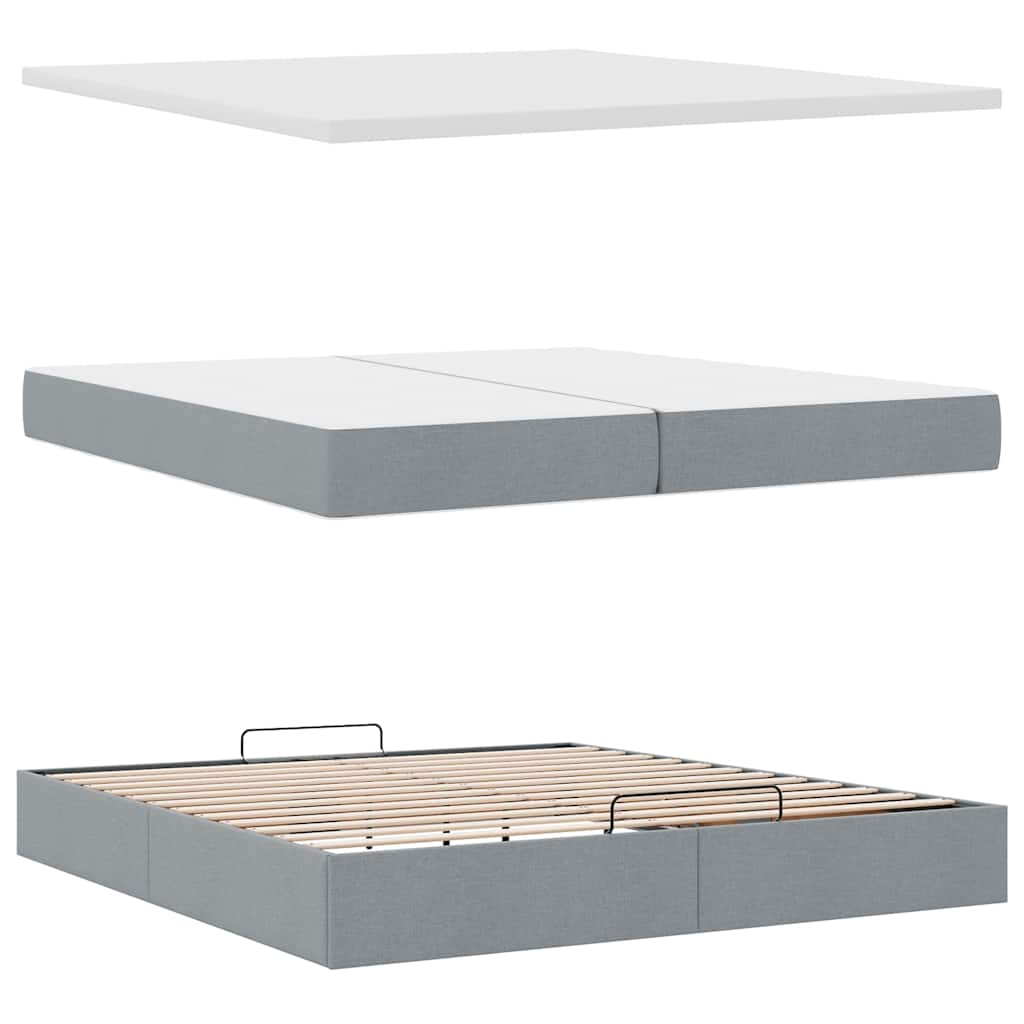 Ottoman bed frame and mattress light gray 200x200cm fabric