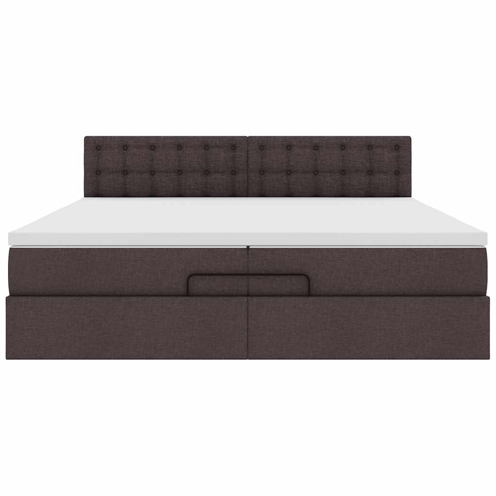 Cadre de lit ottoman avec matelas marron foncé 200x200 cm tissu