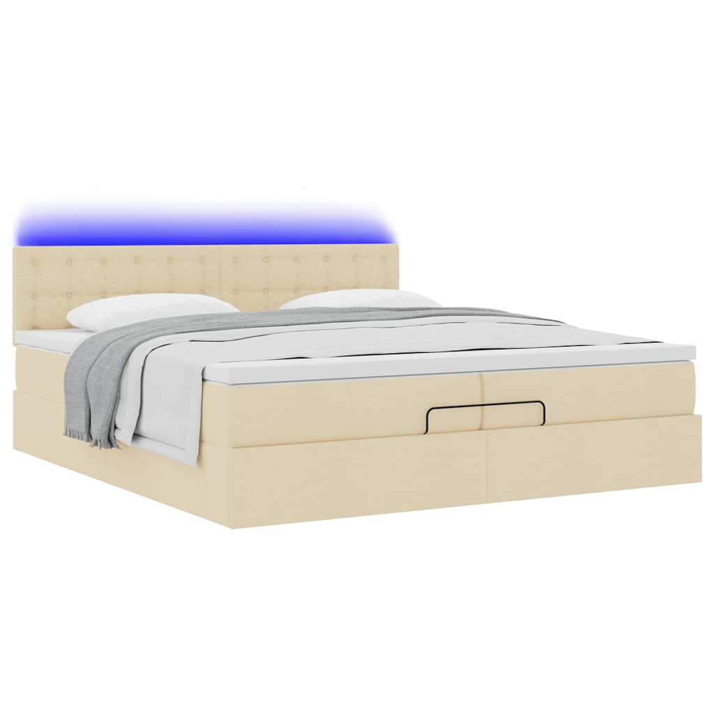 Cadre de lit ottoman avec matelas crème 200x200cm tissu