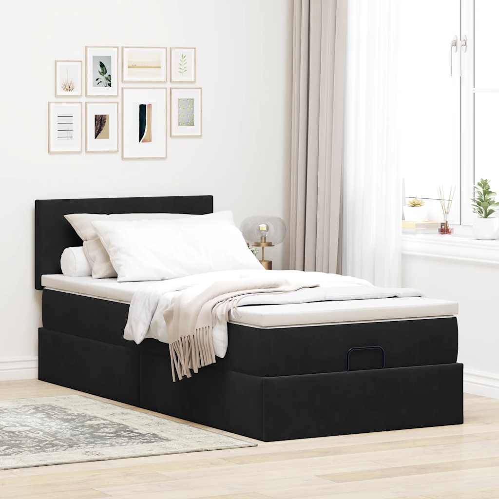 Cadre de lit ottoman avec matelas noir 80x200 cm velours