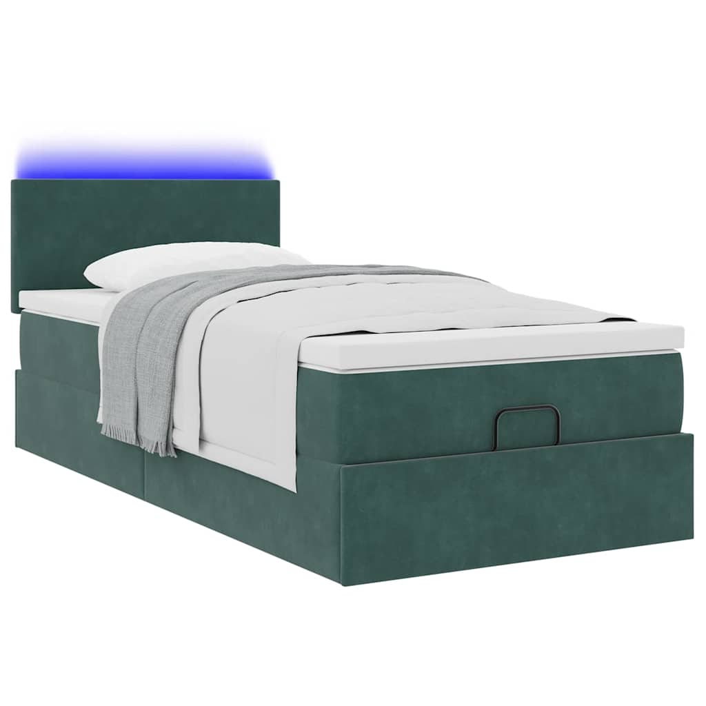 Cadre de lit ottoman avec matelas vert foncé 80x200 cm velours