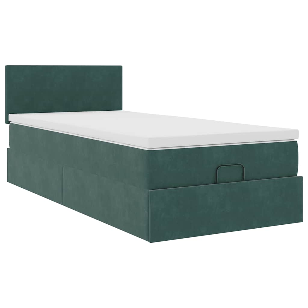 Cadre de lit ottoman avec matelas vert foncé 80x200 cm velours