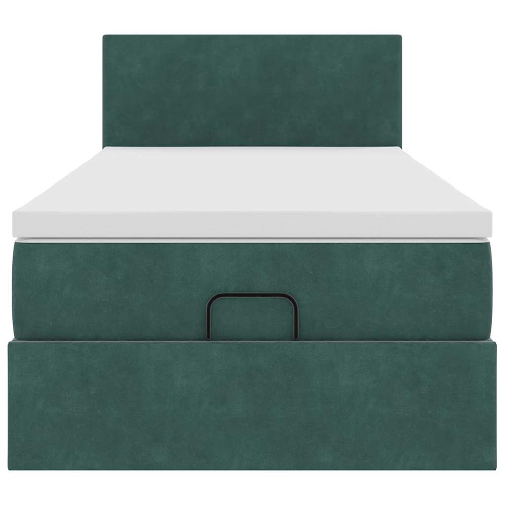 Cadre de lit ottoman avec matelas vert foncé 80x200 cm velours