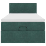 Cadre de lit ottoman avec matelas vert foncé 80x200 cm velours