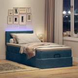 Ottoman bed frame with dark blue mattress 80x200 cm velvet