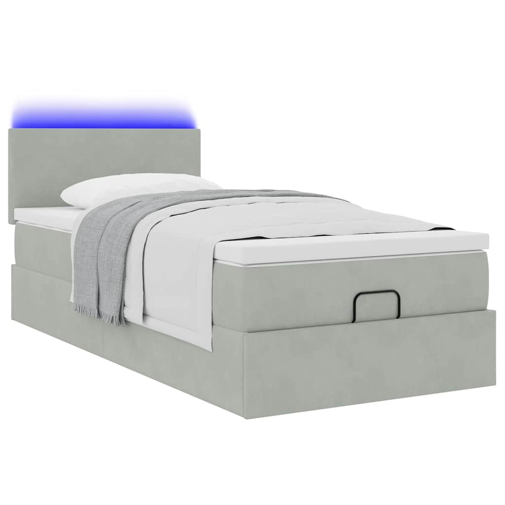 Cadre de lit ottoman et matelas gris clair 90x190 cm velours