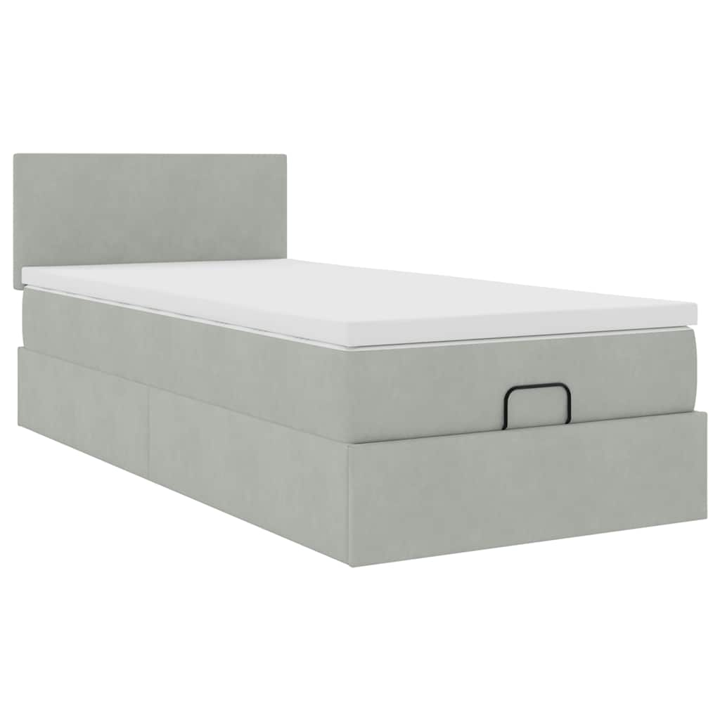 Ottoman bed frame and light gray mattress 90x190 cm velvet