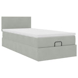 Cadre de lit ottoman et matelas gris clair 90x190 cm velours