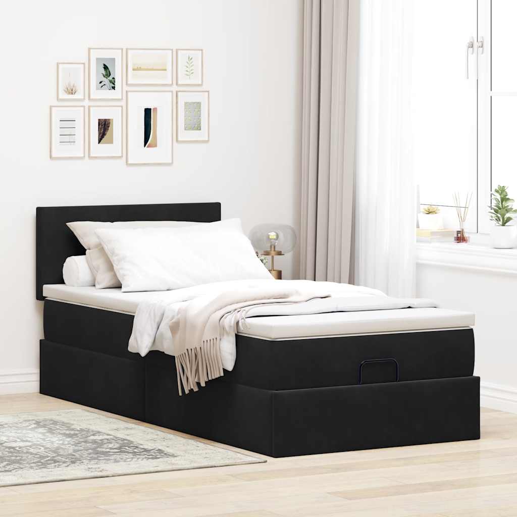 Cadre de lit ottoman avec matelas noir 90x190 cm velours