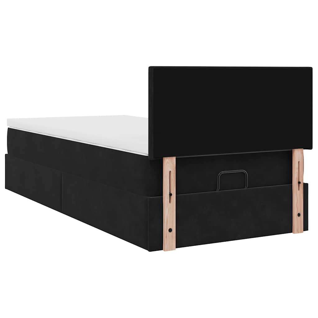 Cadre de lit ottoman avec matelas noir 90x190 cm velours