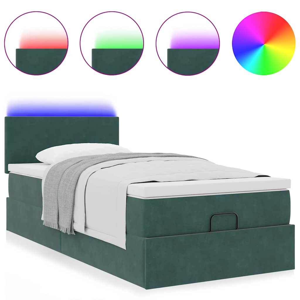 Cadre de lit ottoman avec matelas vert foncé 90x190 cm velours