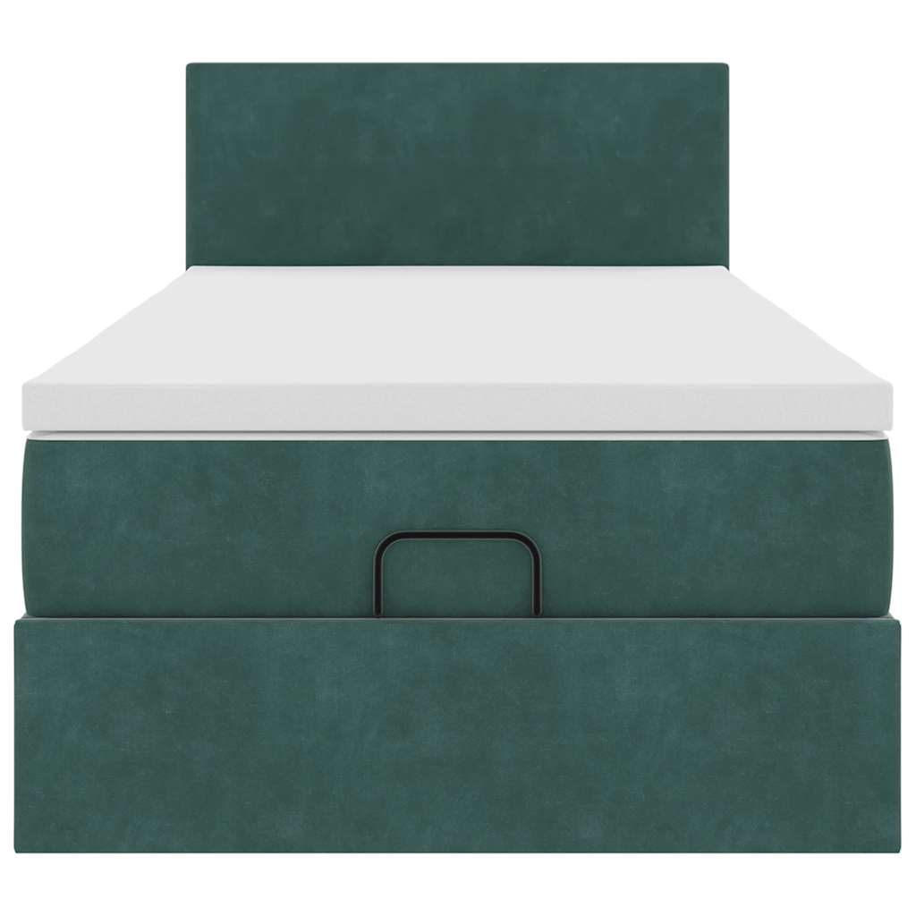 Cadre de lit ottoman avec matelas vert foncé 90x190 cm velours