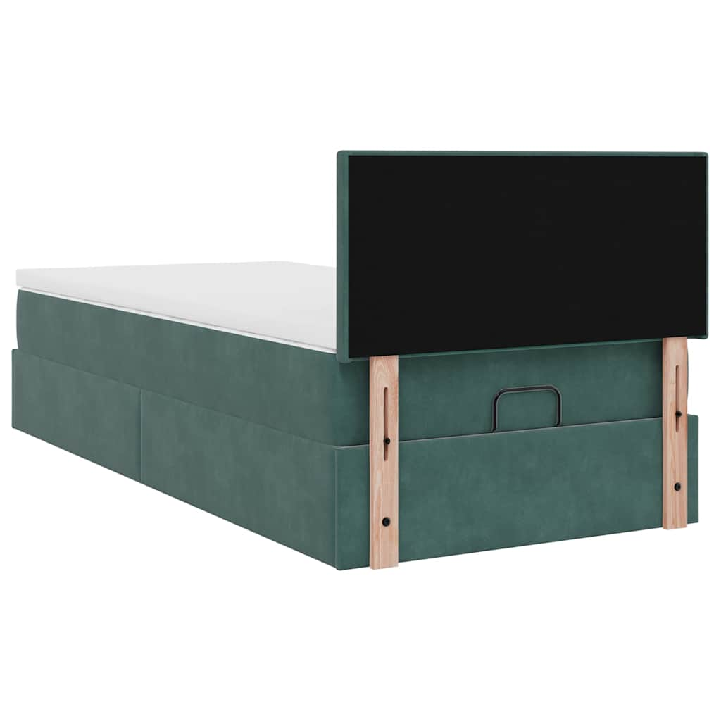 Cadre de lit ottoman avec matelas vert foncé 90x190 cm velours