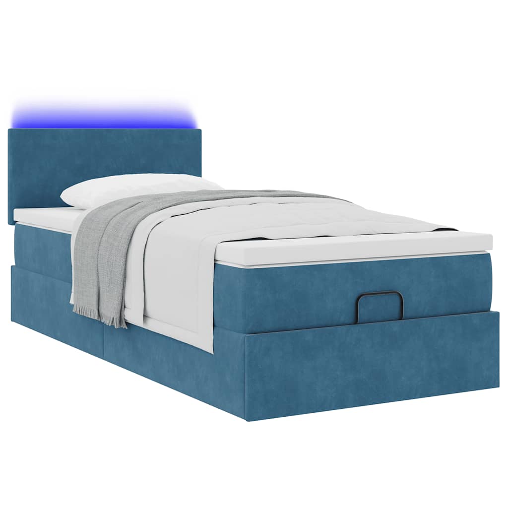 Cadre de lit ottoman avec matelas bleu foncé 90x190 cm velours