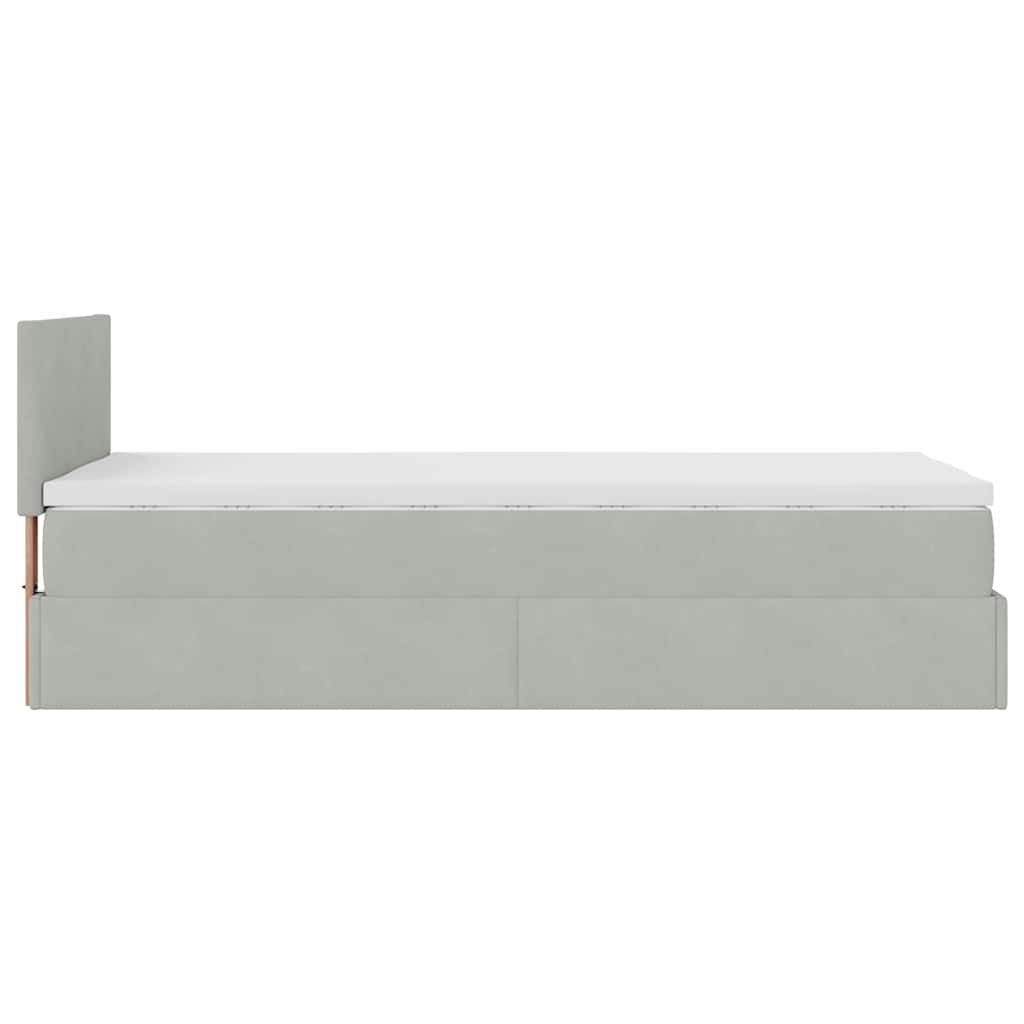 Cadre de lit ottoman et matelas gris clair 90x200 cm velours