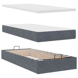 Cadre de lit ottoman et matelas gris foncé 90x200 cm velours