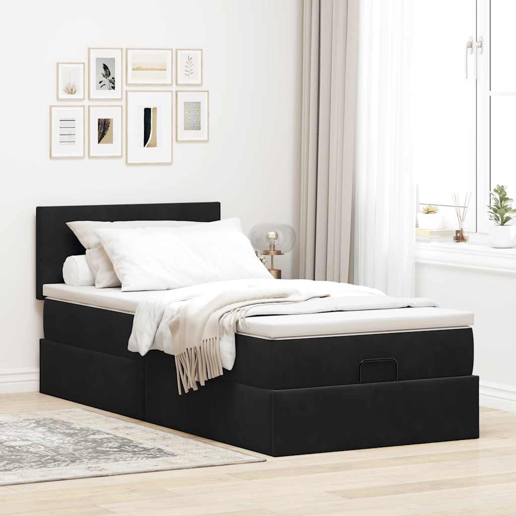 Cadre de lit ottoman avec matelas noir 90x200 cm velours