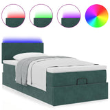 Cadre de lit ottoman avec matelas vert foncé 90x200 cm velours