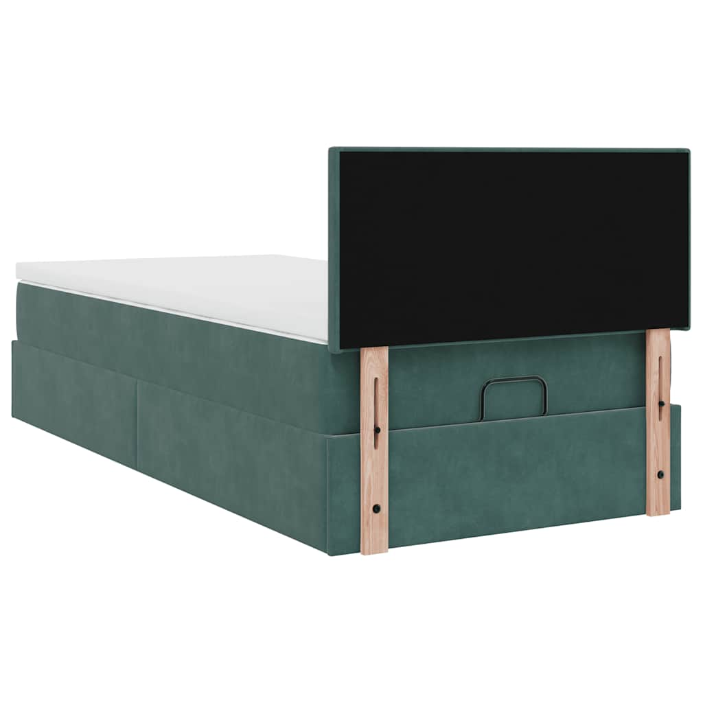 Cadre de lit ottoman avec matelas vert foncé 90x200 cm velours