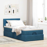 Cadre de lit ottoman avec matelas bleu foncé 90x200 cm velours