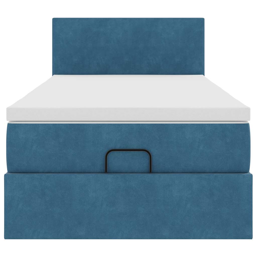 Cadre de lit ottoman avec matelas bleu foncé 90x200 cm velours