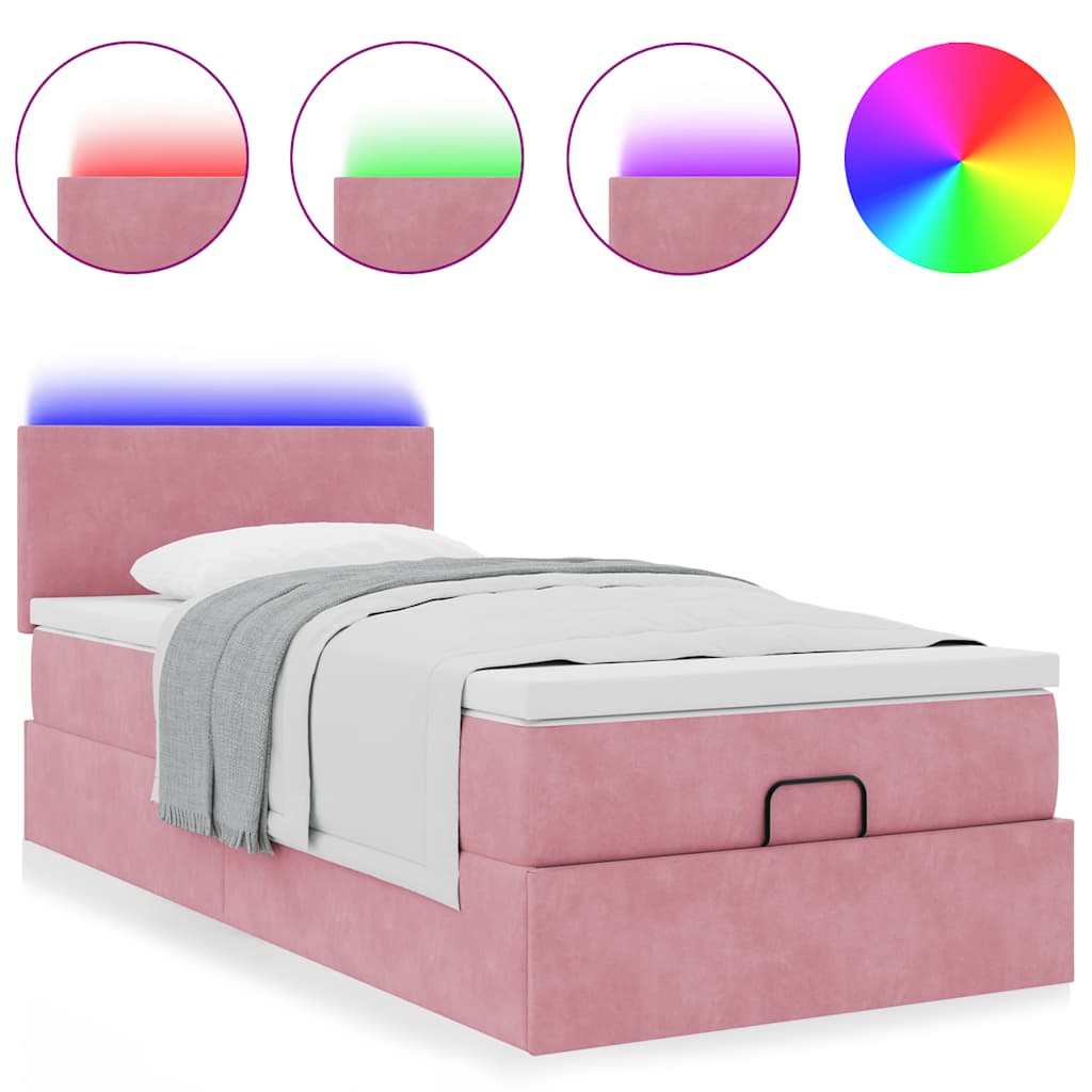 Cadre de lit ottoman avec matelas rose 90x200 cm velours