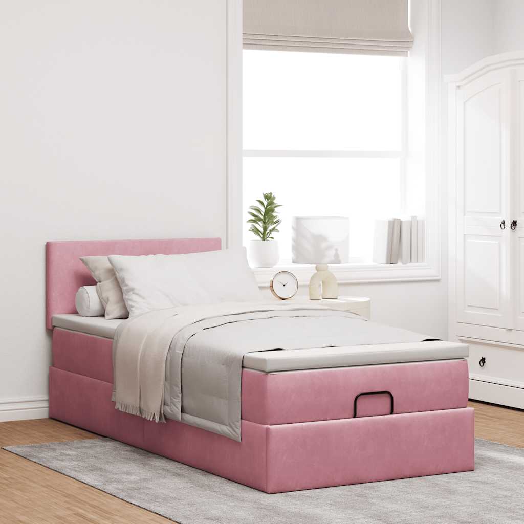 Cadre de lit ottoman avec matelas rose 90x200 cm velours