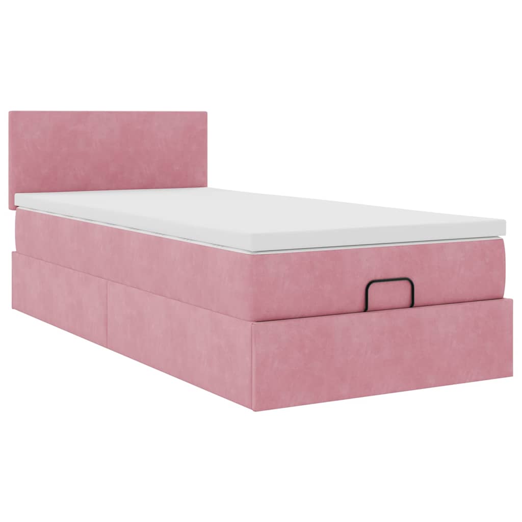 Cadre de lit ottoman avec matelas rose 90x200 cm velours