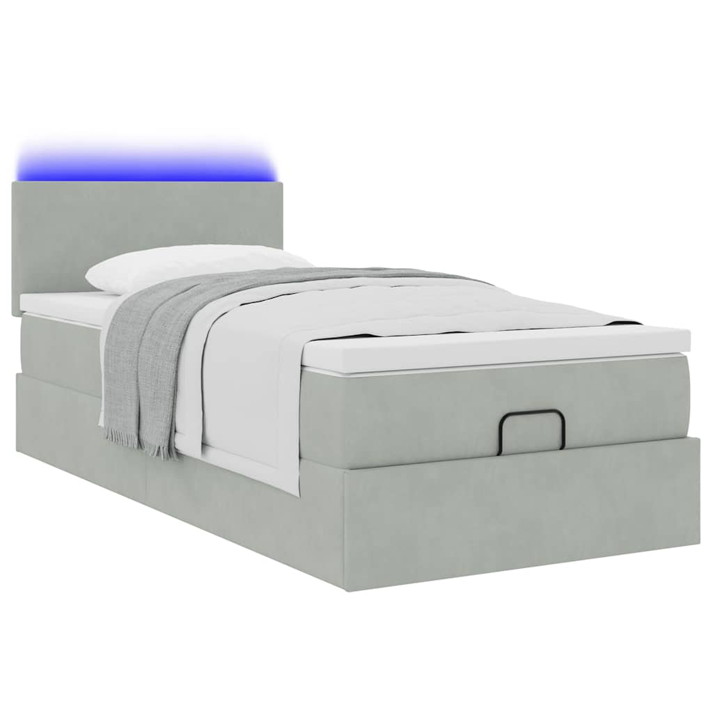 Cadre de lit ottoman et matelas gris clair 100x200 cm velours