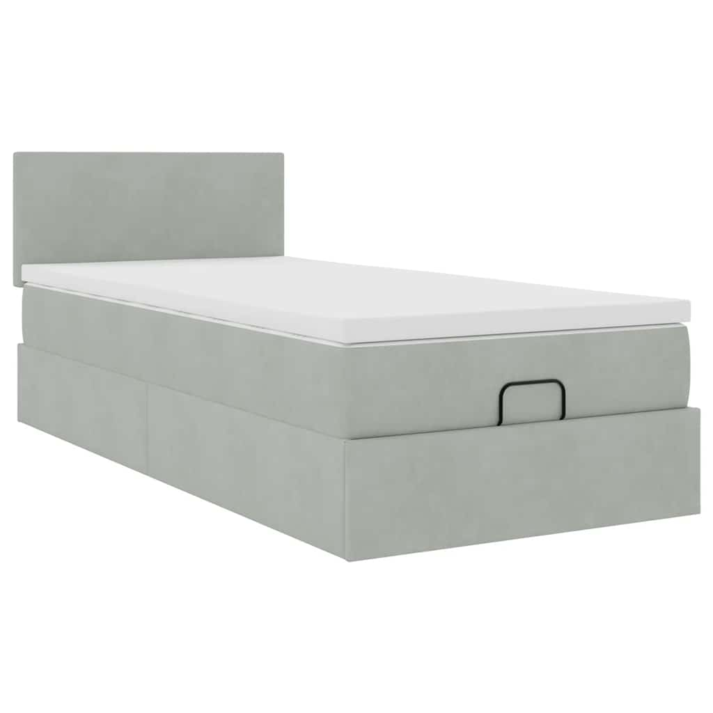 Cadre de lit ottoman et matelas gris clair 100x200 cm velours