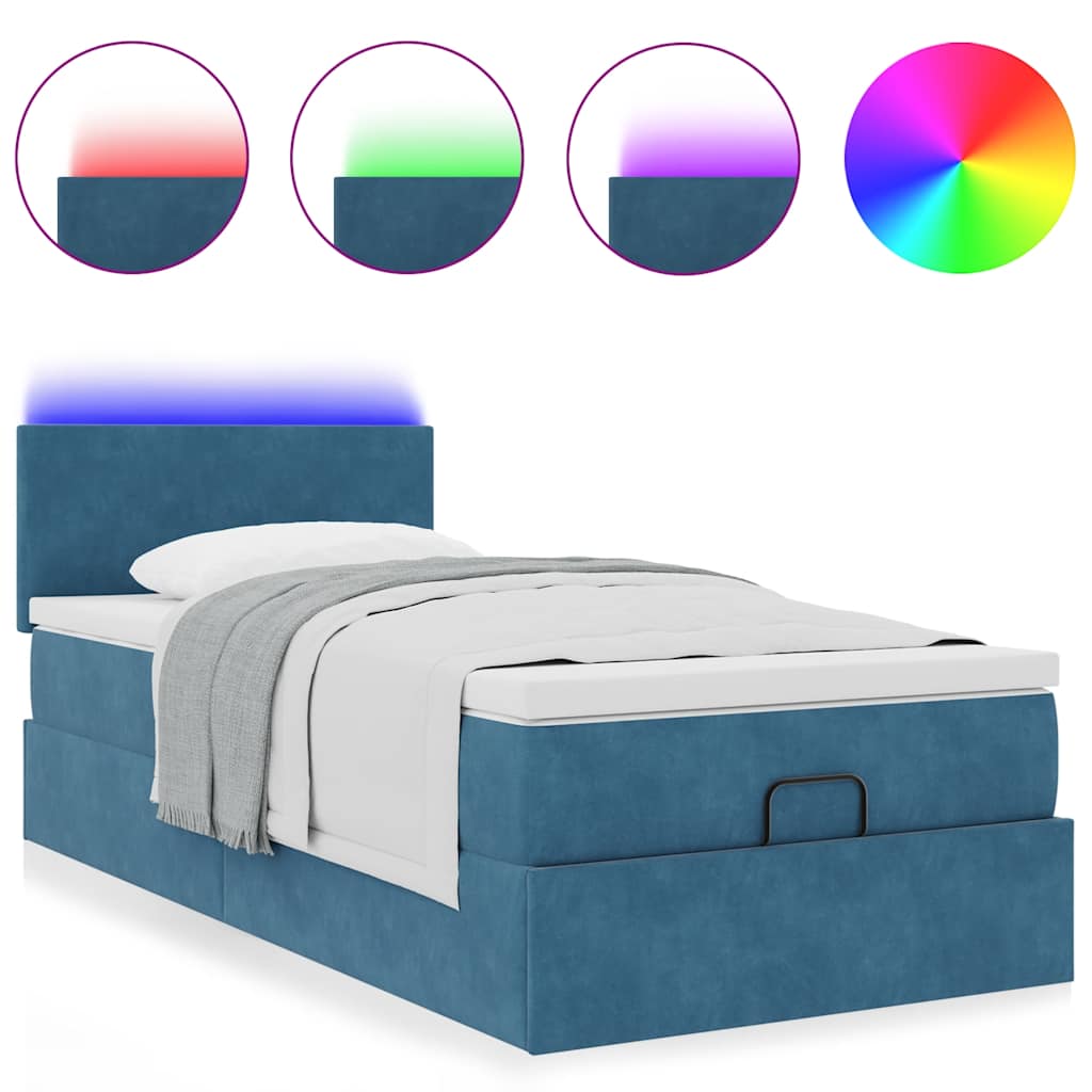 Cadre de lit ottoman avec matelas bleu foncé 100x200 cm velours