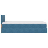 Ottoman bed frame with dark blue mattress 100x200 cm velvet