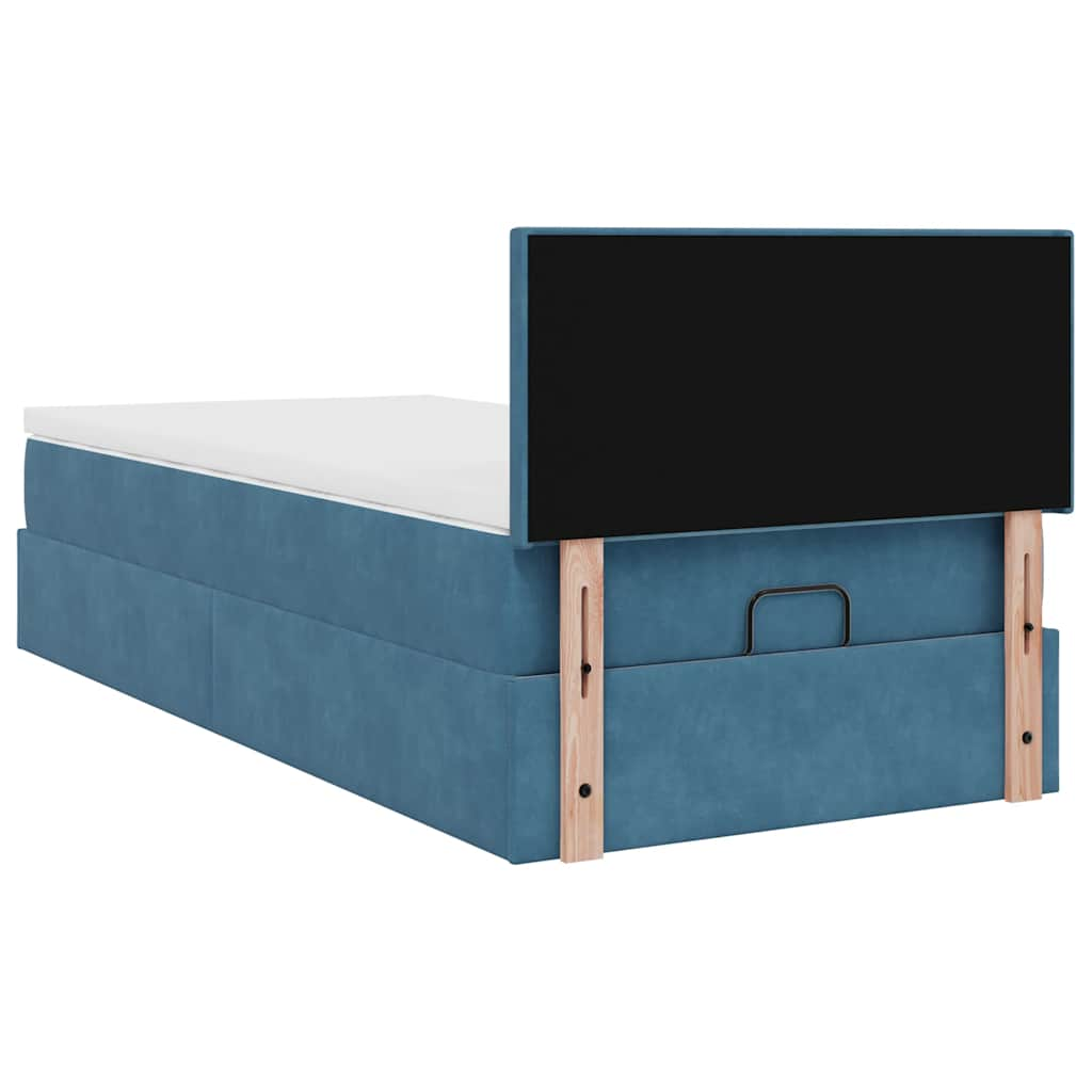 Ottoman bed frame with dark blue mattress 100x200 cm velvet