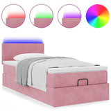 Ottoman bed frame with pink mattress 100x200 cm velvet