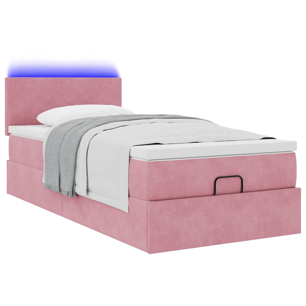 Ottoman bed frame with pink mattress 100x200 cm velvet