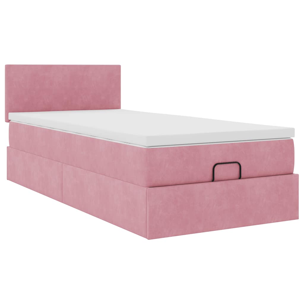 Cadre de lit ottoman avec matelas rose 100x200 cm velours