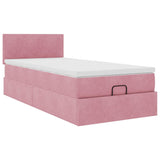 Cadre de lit ottoman avec matelas rose 100x200 cm velours