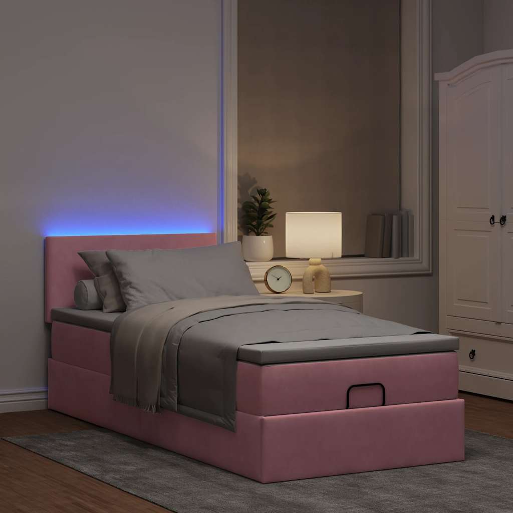 Ottoman bed frame with pink mattress 100x200 cm velvet