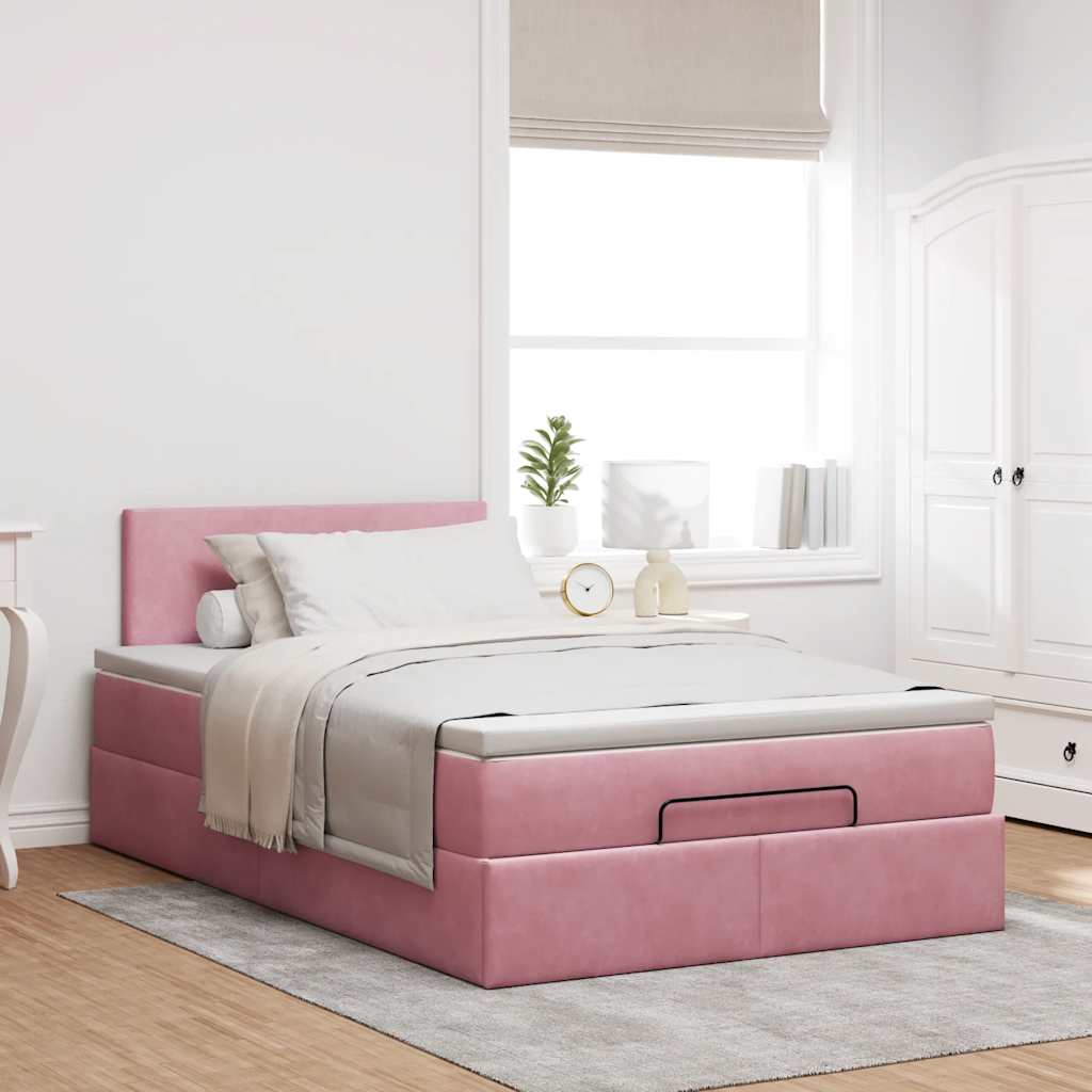 Cadre de lit ottoman avec matelas rose 120x190 cm velours